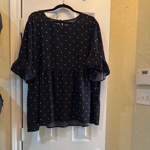Black Polka Dot Ruffle Sleeve Top